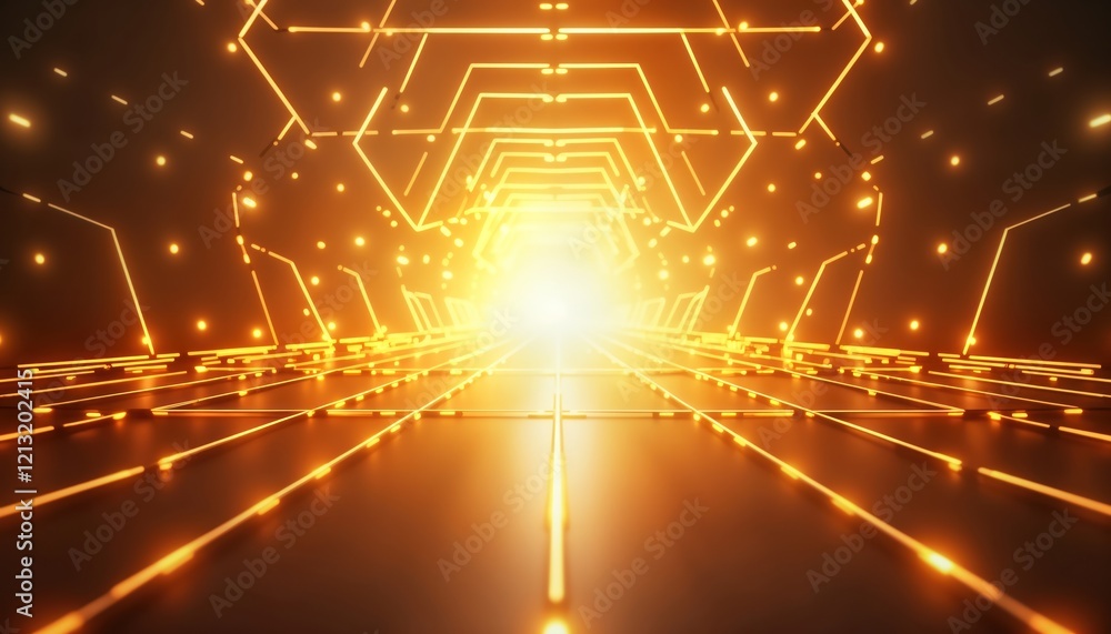 Aufkleber futuristic tunnel design with golden light effects, geometric shapes. abstract illustration features
