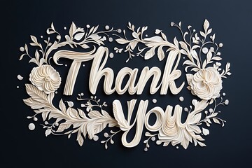 Artistic paper rendering "Thank You" in detailed calligraphy.