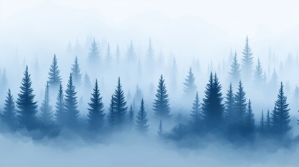 Fototapeta premium In the horror forest, a cold foggy morning envelops a misty day filled with a spooky, fairy tale-like woodland