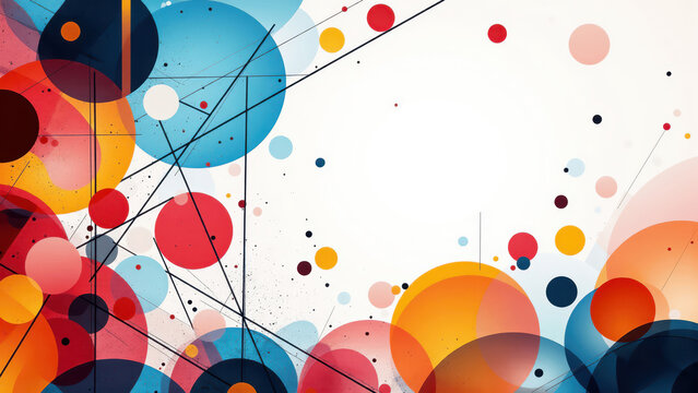 Colorful intertwined circles and lines creating dynamic abstract composition