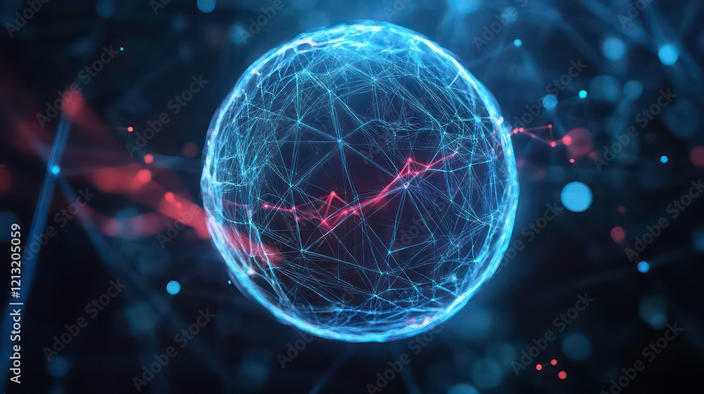 Poster Abstract glowing sphere with interconnected lines and nodes, representing global network or futuristic technology.