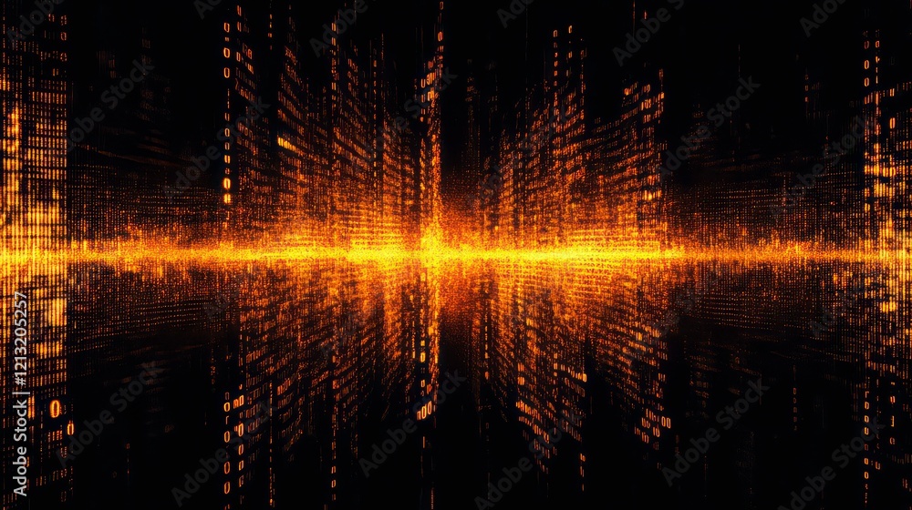 Poster abstract orange digital data stream flowing into the distance.