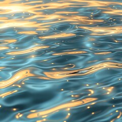 Close-up of shimmering water surface reflecting sunlight. Teal and gold hues.