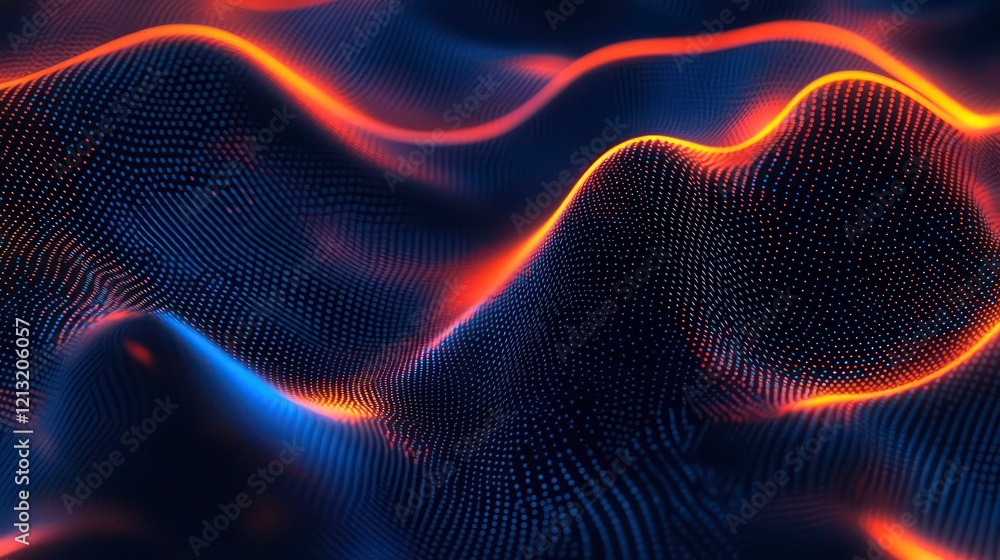 Poster abstract glowing waves of particles, dynamic energy flow, vibrant color.