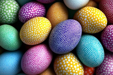 Bunch of colorful eggs with polka dots on them