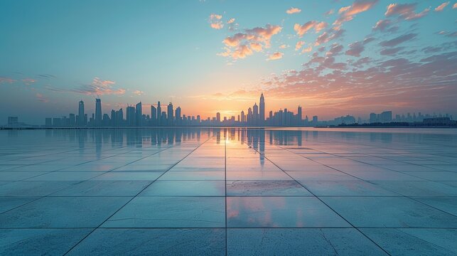 Urban serenity presenting a tranquil cityscape vista with a serene composition and peaceful ambiance accentuated by soft pastel hues in high definition.