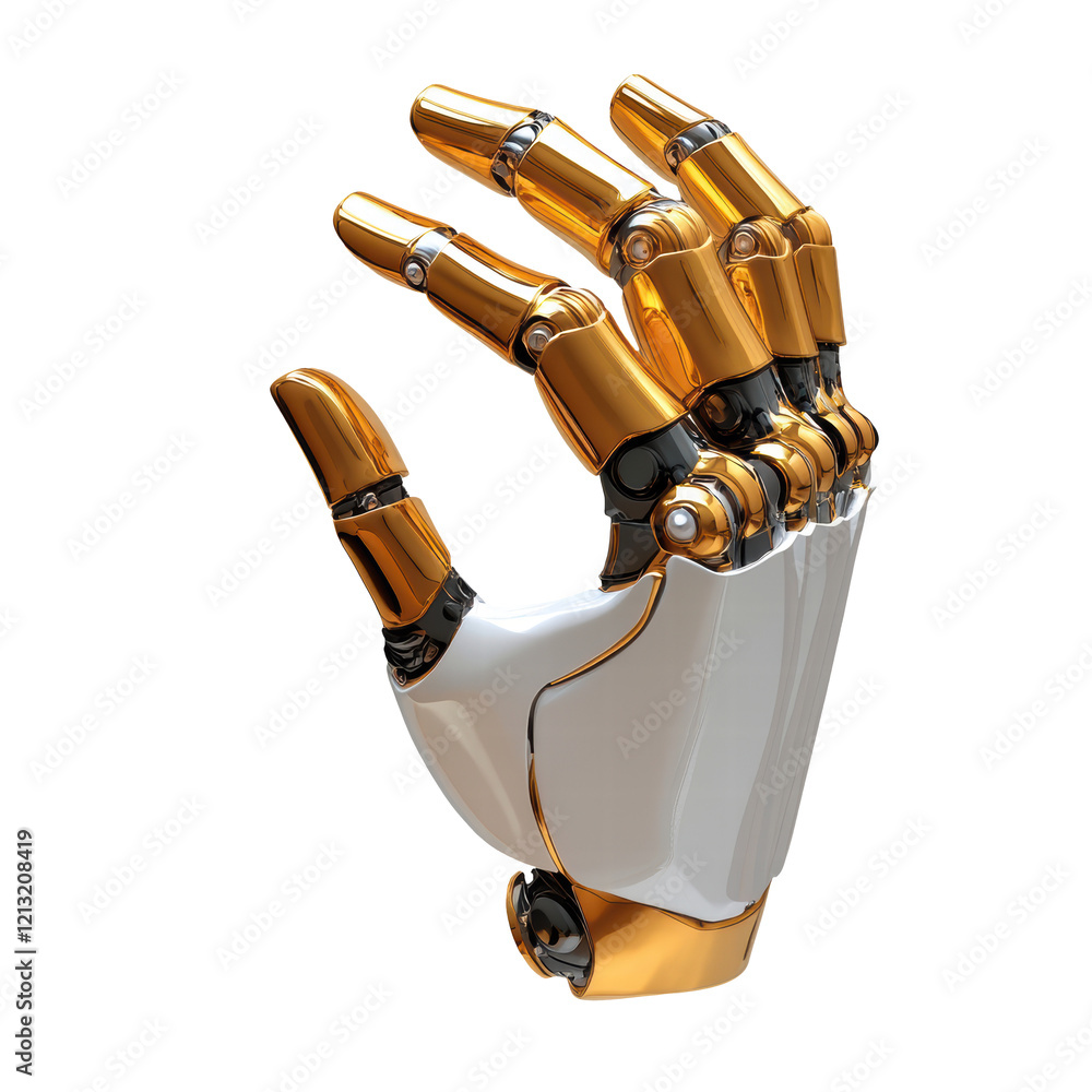 Poster gesturing robot hand isolated on transparent background