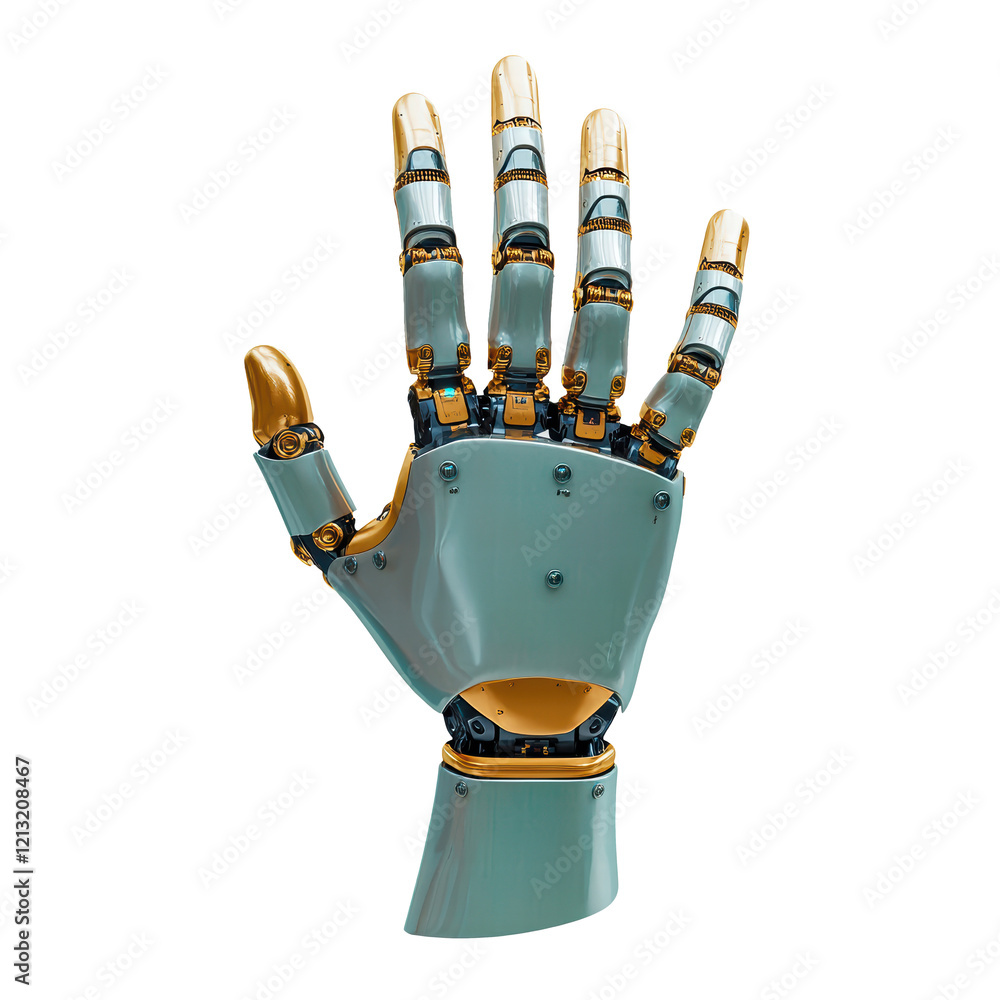 Poster gesturing robot hand isolated on transparent background