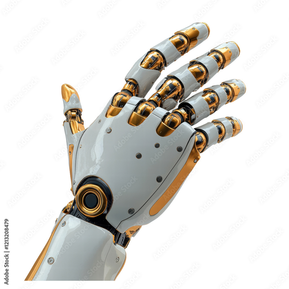 Poster gesturing robot hand isolated on transparent background