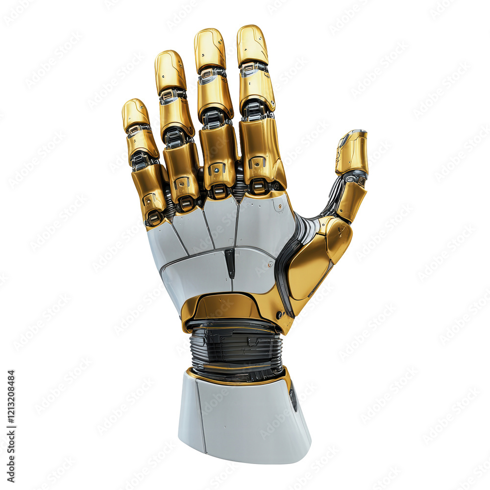 Poster gesturing robot hand isolated on transparent background