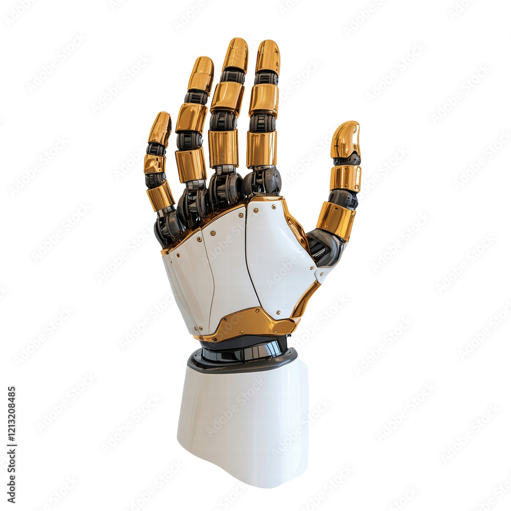 Poster gesturing robot hand isolated on transparent background