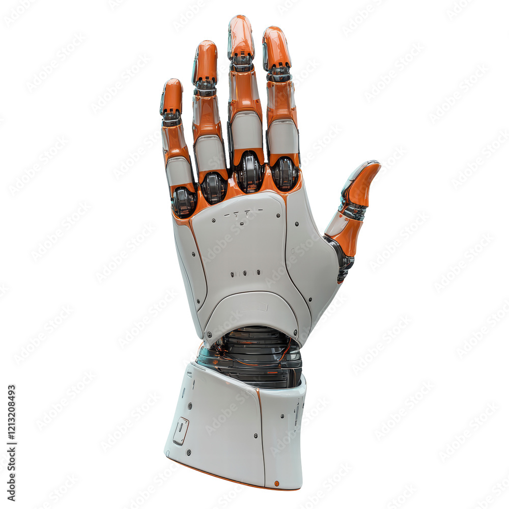 Poster gesturing robot hand isolated on transparent background