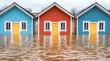 Resilient Community Homes Submerged in Floodwater Showcasing Strength Amidst Natural Disasters and Recovery Programs