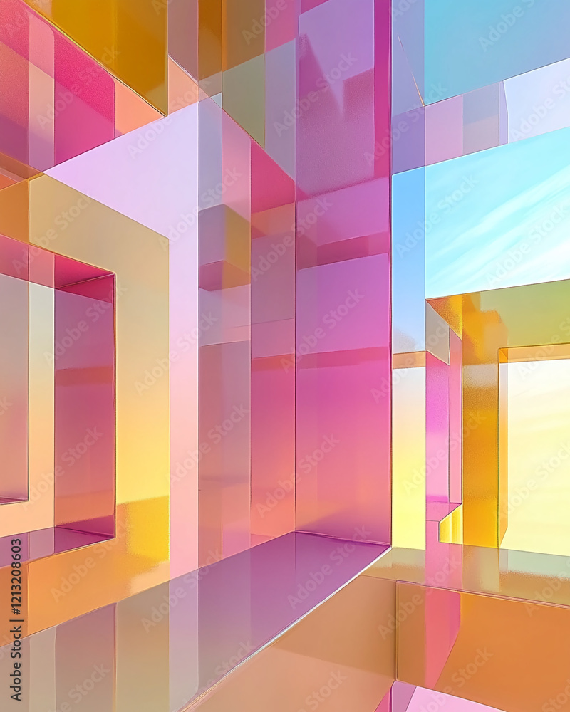 Poster colorful abstract geometric shapes and reflections in a modern design
