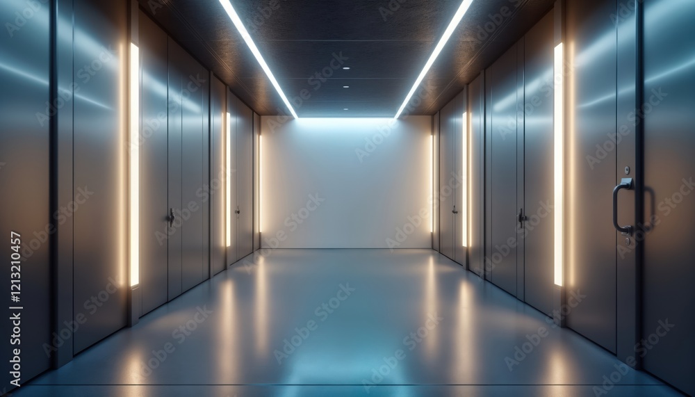 Aufkleber empty modern office corridor with illuminated wall. contemporary design. empty space suitable for mo