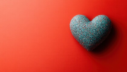 Obraz premium Teal Glitter Heart on Red Background Romantic Valentine s Day Decoration