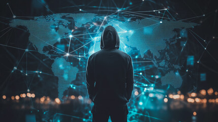 Hacker are planning to hack and attack networks and cyber security systems.team people innovation connection of line from nail node to node on map background , networking concept