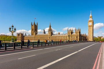 Big Ben with Houses of Parliament and Westminster bridge, London, UK