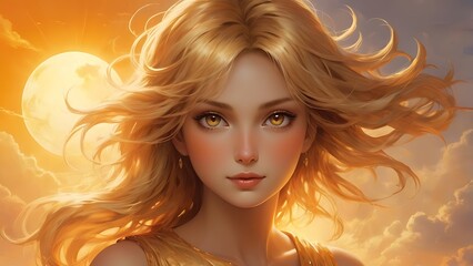 Fototapeta premium Portrait of a glamorous blonde woman with long curly hair in a studio setting