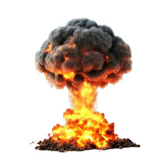 Nuclear explosion with a mushroom cloud rising up, transparent background