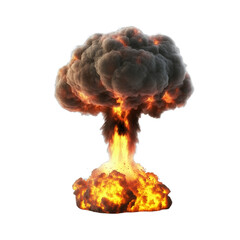 Nuclear explosion with a mushroom cloud rising up, transparent background