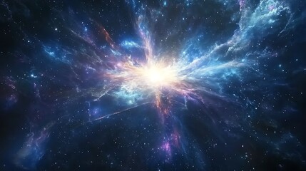 Fototapeta premium Open book surrounded by cosmic sky and glowing stars emitting magical energy above