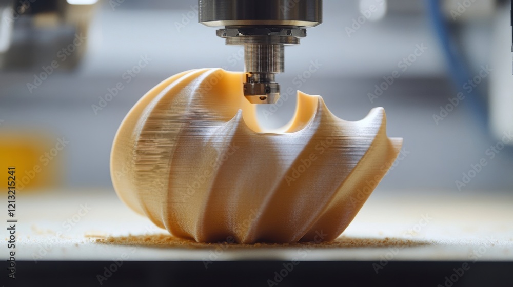 Poster modern 3d printer is creating an intricate and artistic vase, showcasing the innovative technology o