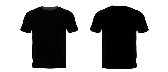 Black t-shirt front and back set isolated on transparent or white background, png