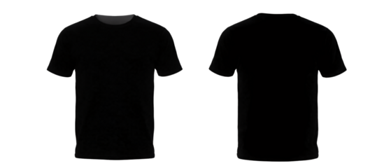 Black t-shirt front and back set isolated on transparent or white background, png