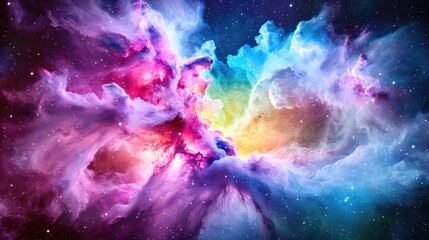 Colorful nebula in space; cosmic clouds, stars; vibrant background for science, fantasy