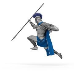 ancient warrior is doing a jump attack