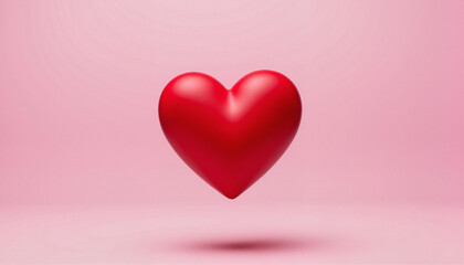 Bold red heart emoji floating against a pastel pink background with negative space