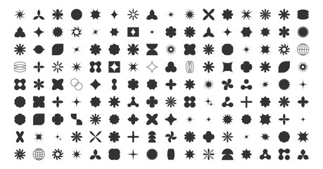 Postmodern geometric abstract shapes, Retro design symbols in Y2K. Brutalist vector shapes, trendy retro design symbols in Y2K style. Geometric shapes set.