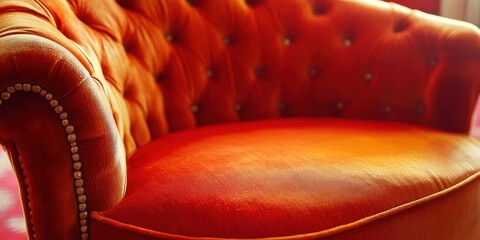 Stylish Vintage Orange Sofa: A Close-Up of a Luxurious Upholstered Chair for Interior Design...