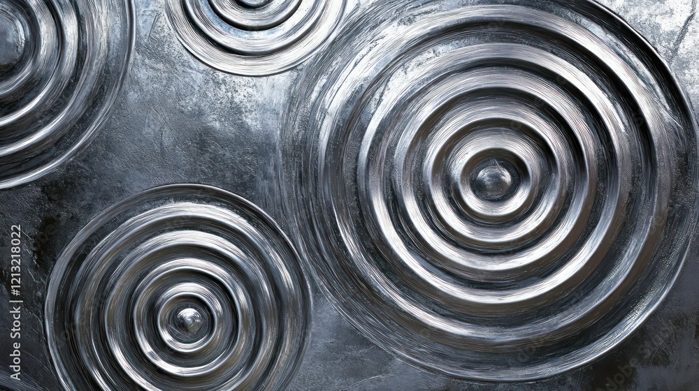 Fototapete close-up of metallic surface with embossed concentric circles, creating a textured, abstract design.