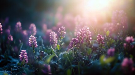 Field of blooming wildflowers under soft natural light, symbolizing spring and renewal
