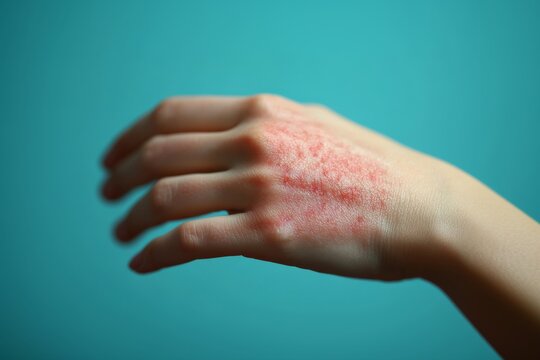 Severe Hand Rash  Close-up Image of Erythematous, Papular Skin Lesions