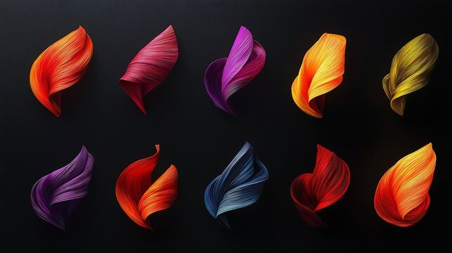 Colorful parabolas are drawn randomly on a simple black background. Clear and clean drawing