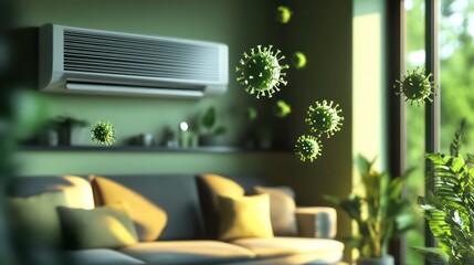 Air conditioner in living room with airborne viruses.
