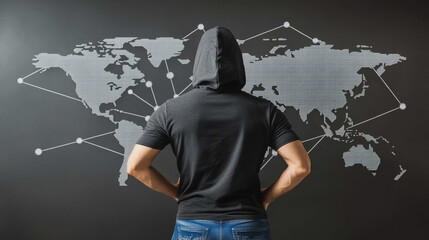 Hacker are planning to hack and attack networks and cyber security systems.team people innovation connection of line from nail node to node on map background , networking concept