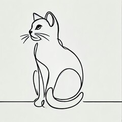 Minimalist one-line drawing of a cat, elegant and simplistic artistic representation