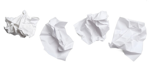 Set of crumpled paper on transparent background 