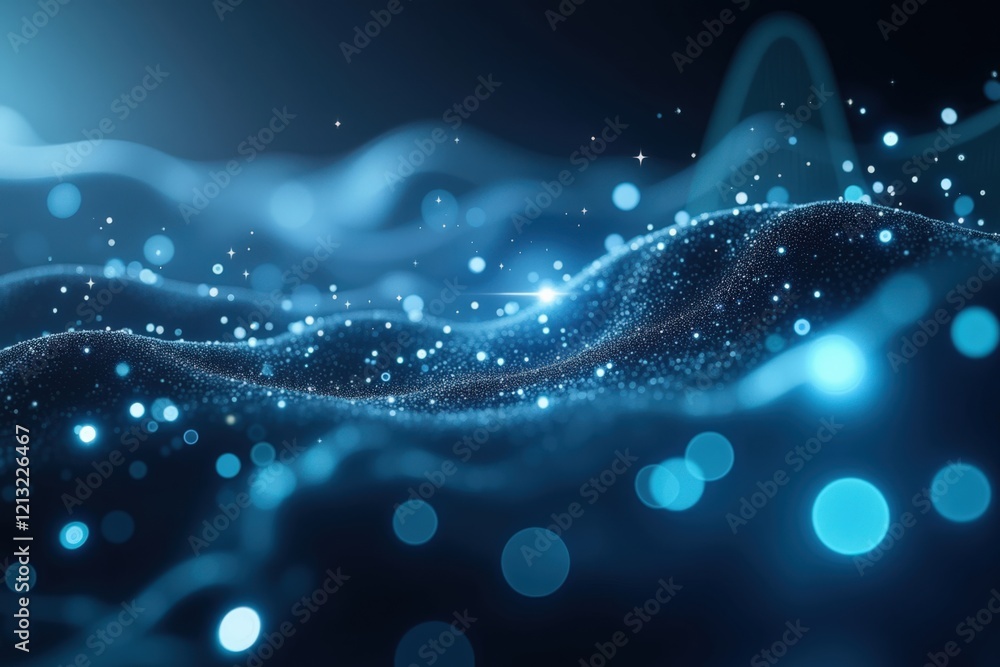 Poster abstract blue wave motion with glowing particles for use in digital design and conceptual background