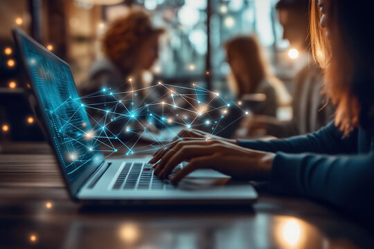 person working on computer in cafe
