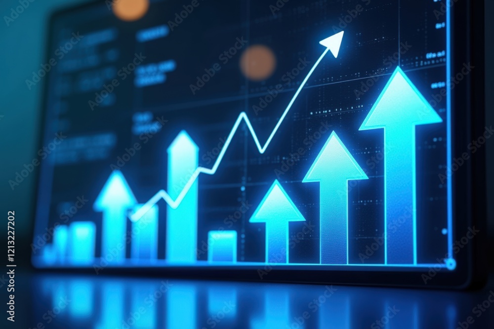 Poster dynamic growth visualization: modern digital graph displaying increasing trends and positive financi