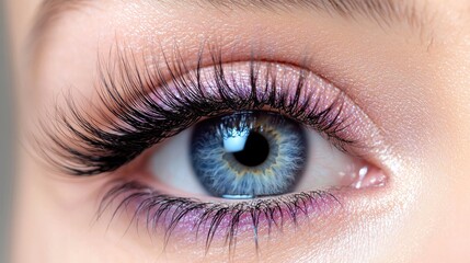 Obraz premium Close-up of a blue eye with makeup and long lashes