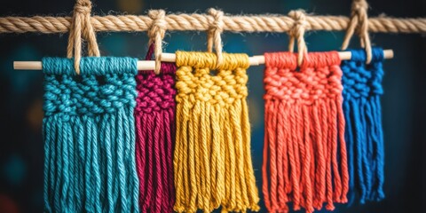 Colorful Macrame Wall Hangings: Vibrant Yarn Tapestries Displayed for Craft Inspiration and Home Decor Ideas