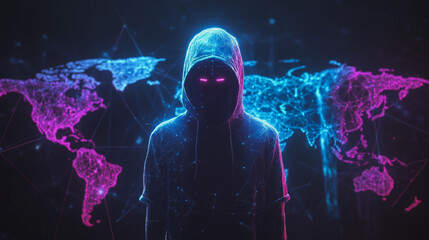 Naklejka premium Hacker are planning to hack and attack networks and cyber security systems.team people innovation connection of line from nail node to node on map background , networking concept