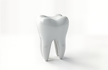 3D model of single white tooth. High quality porcelain white tooth illustration. Perfect for dental care, hygiene, dentistry. Indoor studio shot. Clean, isolated on white background. Suitable for