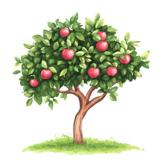 Malay Apple Tree with Fruit &ndash; Lush Watercolor Vector Illustration for Artistic Designs  
